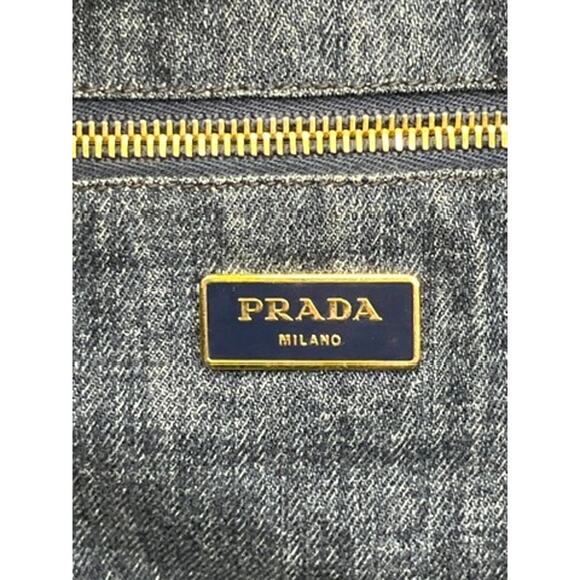 Prada Canapa Denim Logo Tote Bag Blue XL Large Top Handle Milano Italy - Picture 4 of 16